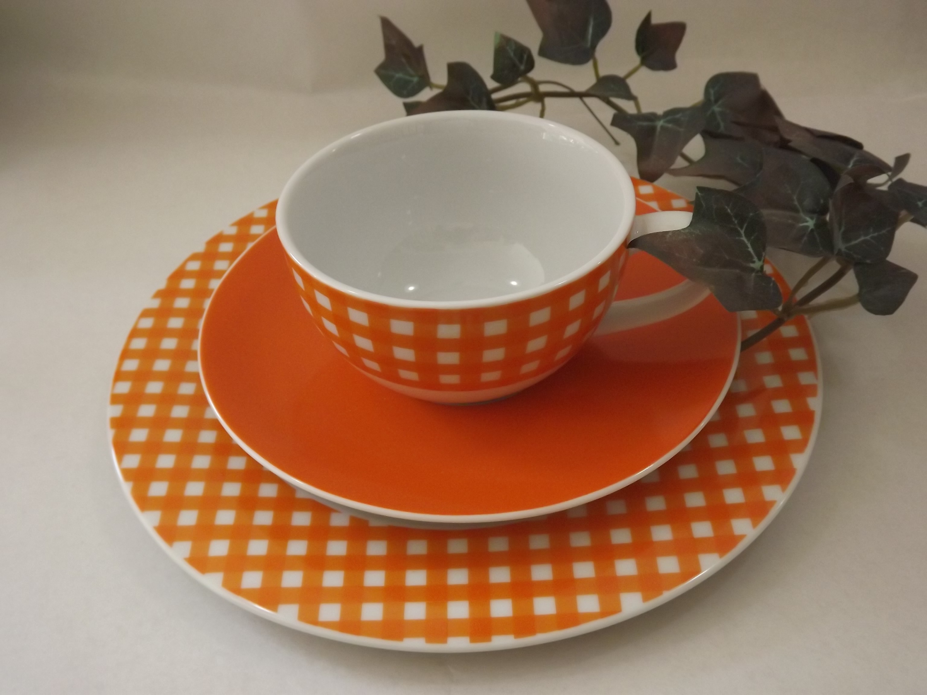 Gedeck "Karo", orange, 3-teilig